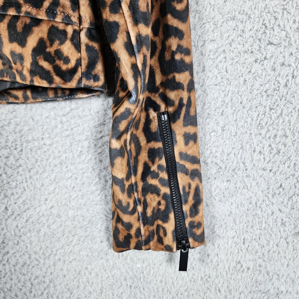 Bebe Leopard Print Moto Jacket Womens S Black Brown Front Zip Mob Wife Rock Y2K - Picture 12 of 14